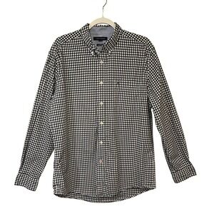 Tommy Hilfiger Women Button Down‎ Shirt Navy White Large Gingham Classic Fit